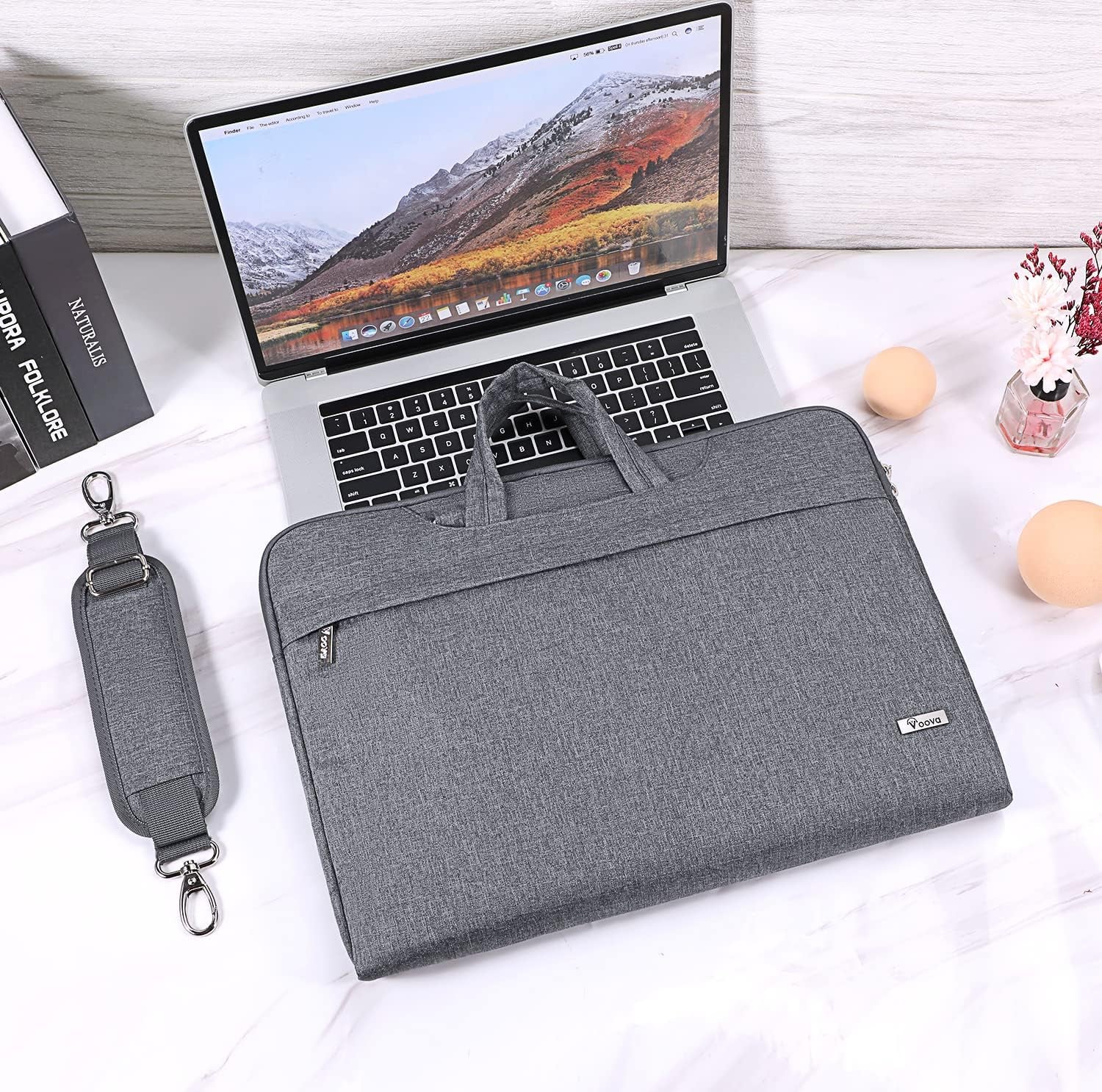 Laptop Bag 15.6 Inch with Shoulder Strap & Handle, Waterproof Laptop Case Sleeve Compatible with 15-16”Macbook Air/Pro, HP Acer Asus Dell Lenovo, Slim Computer Bag for Men Women, Grey