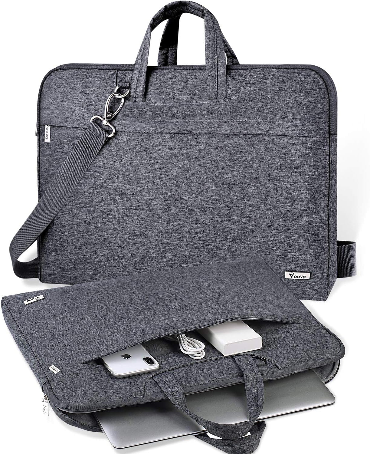 Laptop Bag 15.6 Inch with Shoulder Strap & Handle, Waterproof Laptop Case Sleeve Compatible with 15-16”Macbook Air/Pro, HP Acer Asus Dell Lenovo, Slim Computer Bag for Men Women, Grey