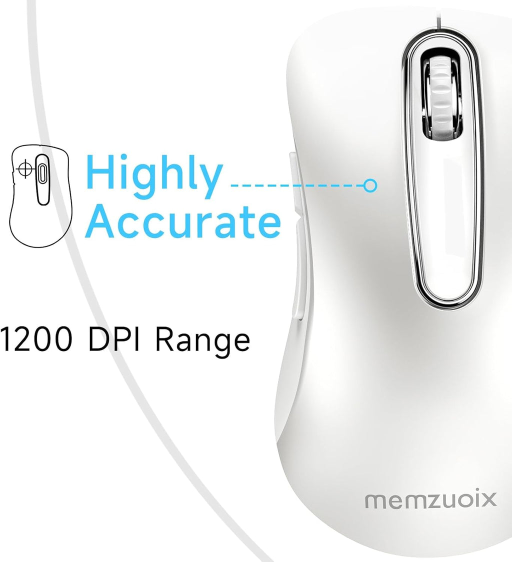 2.4G Wireless Mouse, 1400 DPI Computer Mice with USB Receiver, Portable Wireless USB Mouse Battery Powered Cordless Mice for Laptop, PC, Desktop, 5 Buttons (White)