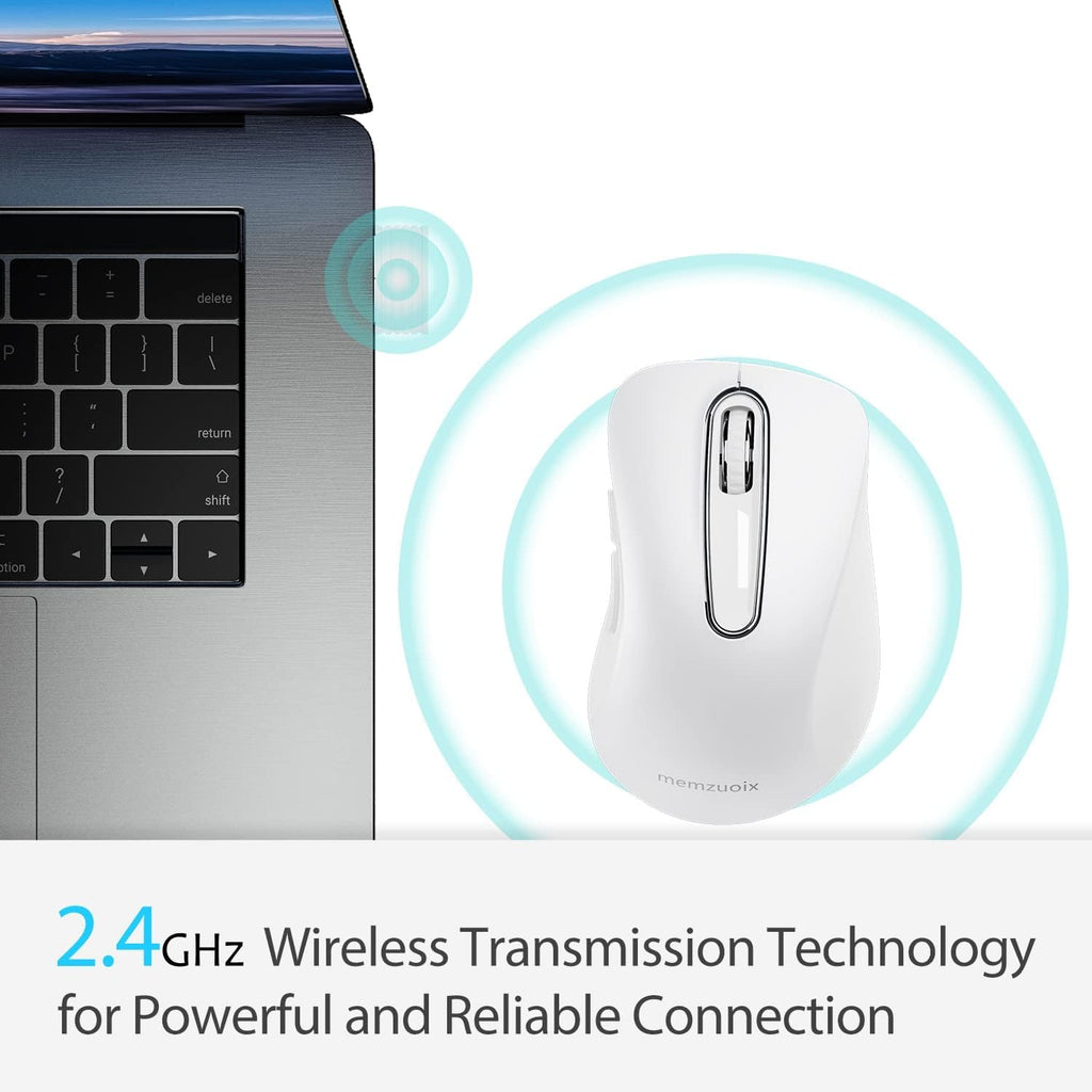2.4G Wireless Mouse, 1400 DPI Computer Mice with USB Receiver, Portable Wireless USB Mouse Battery Powered Cordless Mice for Laptop, PC, Desktop, 5 Buttons (White)