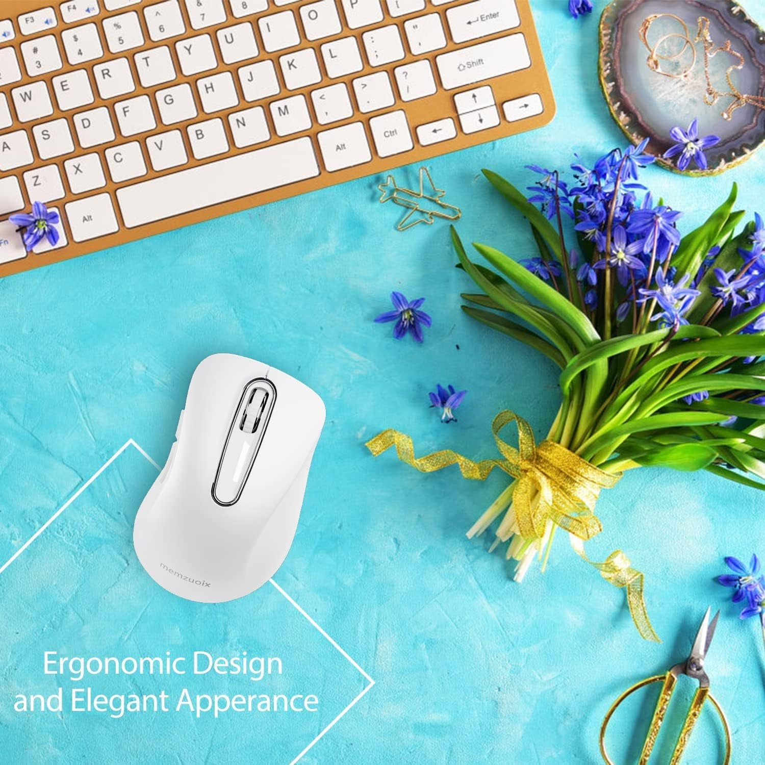 2.4G Wireless Mouse, 1400 DPI Computer Mice with USB Receiver, Portable Wireless USB Mouse Battery Powered Cordless Mice for Laptop, PC, Desktop, 5 Buttons (White)