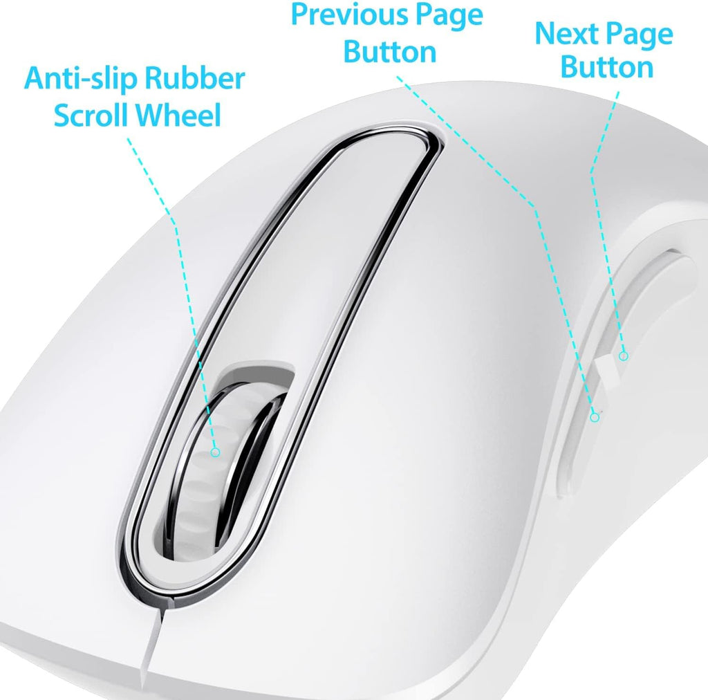 2.4G Wireless Mouse, 1400 DPI Computer Mice with USB Receiver, Portable Wireless USB Mouse Battery Powered Cordless Mice for Laptop, PC, Desktop, 5 Buttons (White)