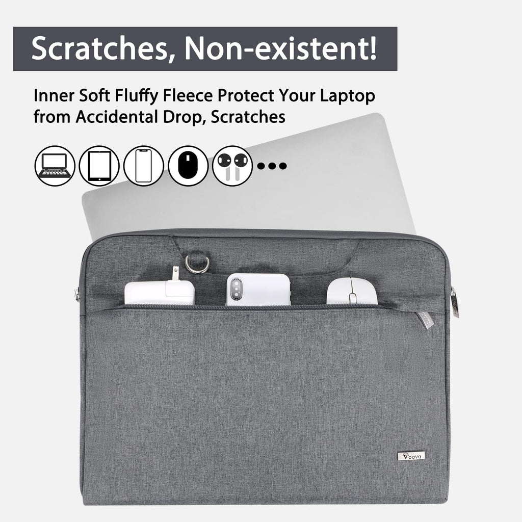 Laptop Bag 15.6 Inch with Shoulder Strap & Handle, Waterproof Laptop Case Sleeve Compatible with 15-16”Macbook Air/Pro, HP Acer Asus Dell Lenovo, Slim Computer Bag for Men Women, Grey