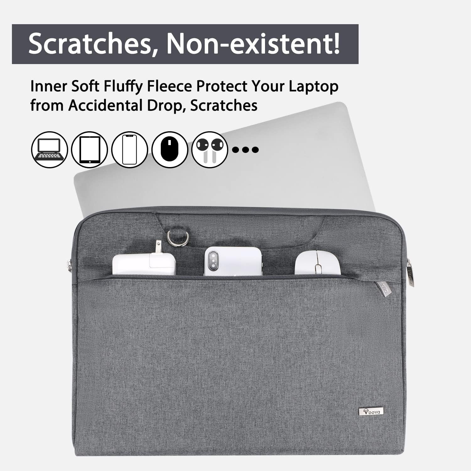 Laptop Bag 15.6 Inch with Shoulder Strap & Handle, Waterproof Laptop Case Sleeve Compatible with 15-16”Macbook Air/Pro, HP Acer Asus Dell Lenovo, Slim Computer Bag for Men Women, Grey